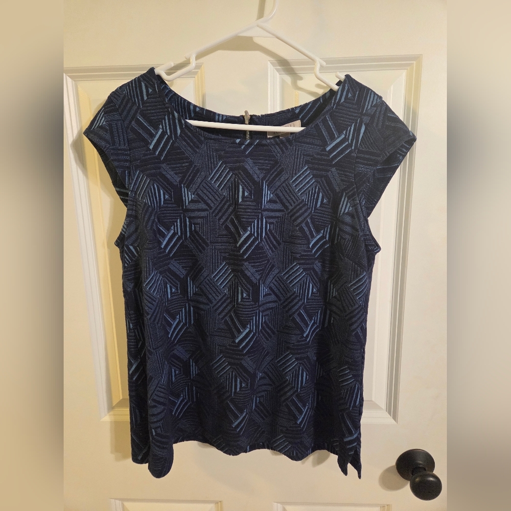 Roz & Ali Navy Blue Geometric Blouse